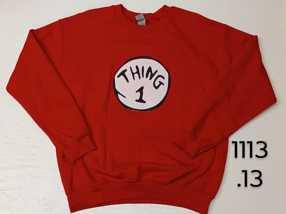 Gildan Tops - Gildan (Medium) Red Seuss Landing Thing 1 Theme Sweatshirt
